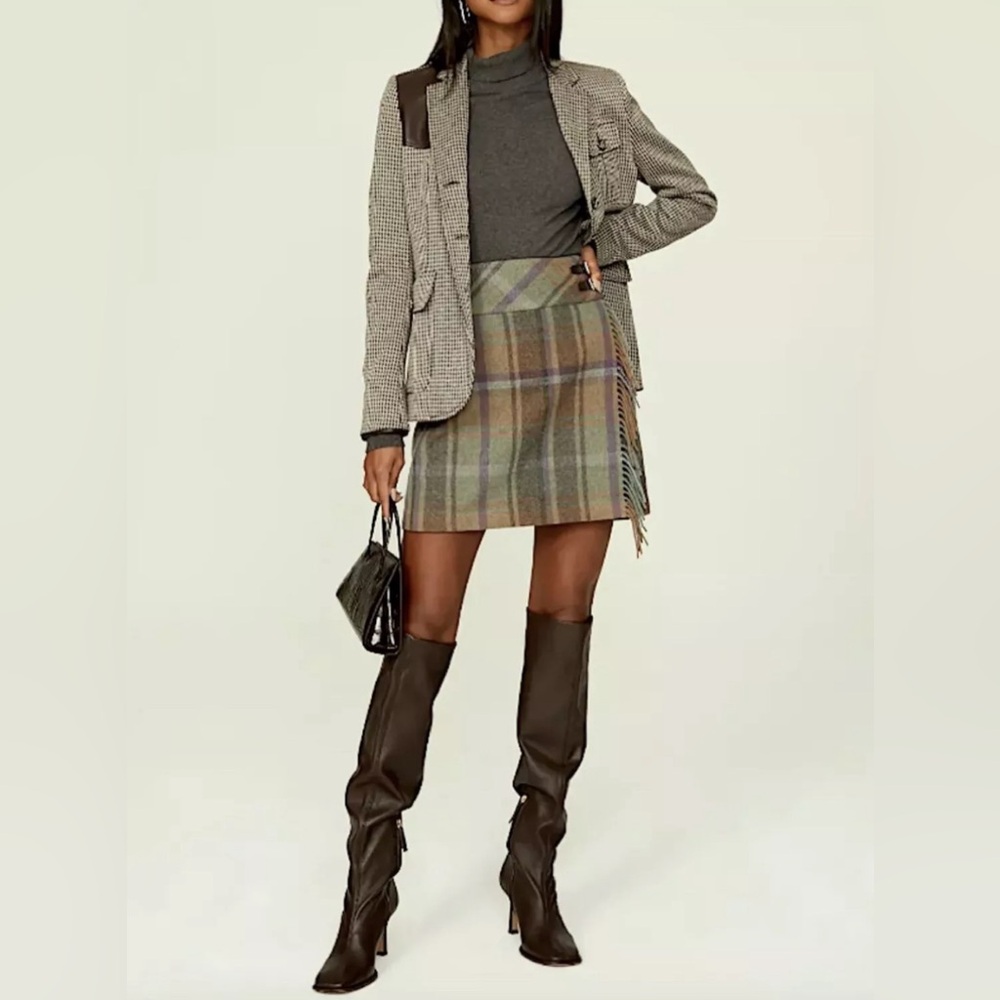 Polo By Ralph Lauren Plaid Wrap Sweater Skirt 100% Wool NWT XXL Fringe Size 12 - Picture 2 of 7